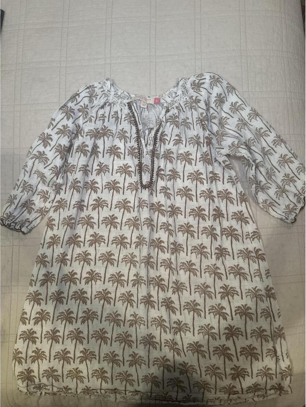 Pink Chicken Girls Beige with Palm Trees Long Sleeve Cover Up Dress Size 8